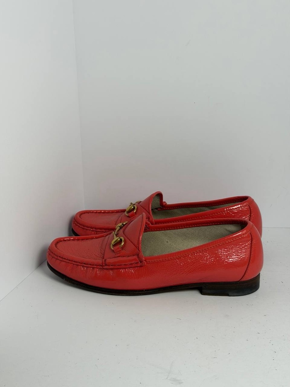 Vintage Gucci Horsebit Vibrant Salmon Red Colored Leather Loafers Size 36 - Picture 4 of 10